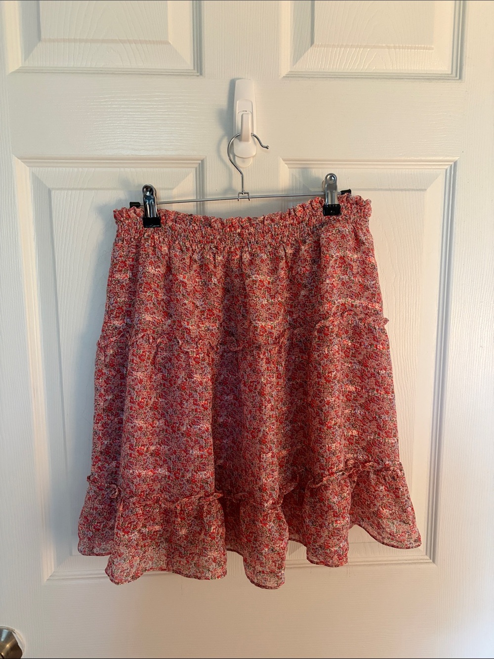 Skies Are Blue Floral Ruffle Tiered Mini Skirt - Red